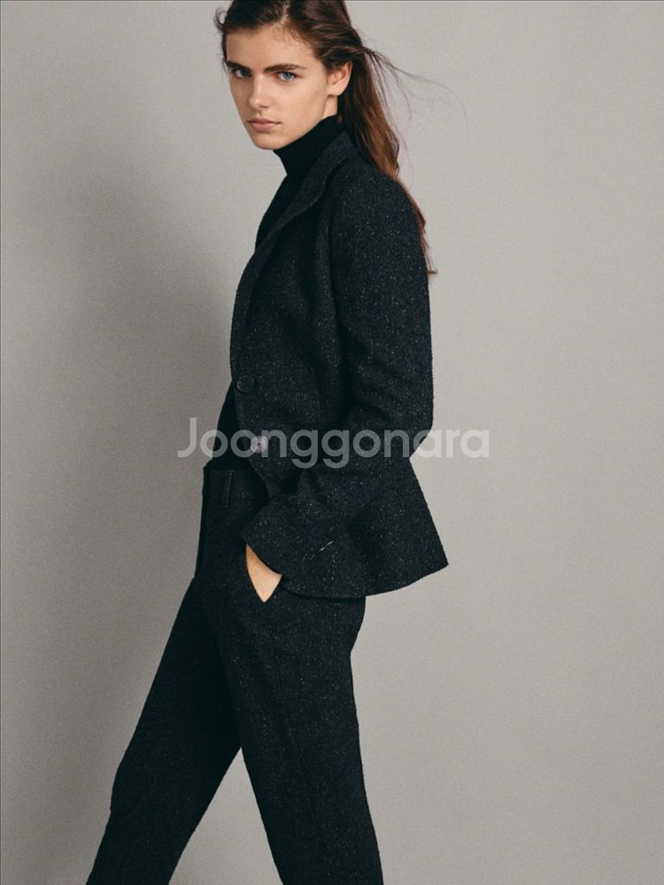 마시모두띠 슬림핏 멜란지 헤링본 블랙 울 팬츠--0