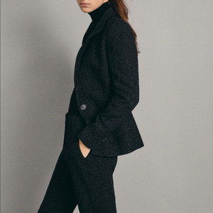 마시모두띠 슬림핏 멜란지 헤링본 블랙 울 팬츠