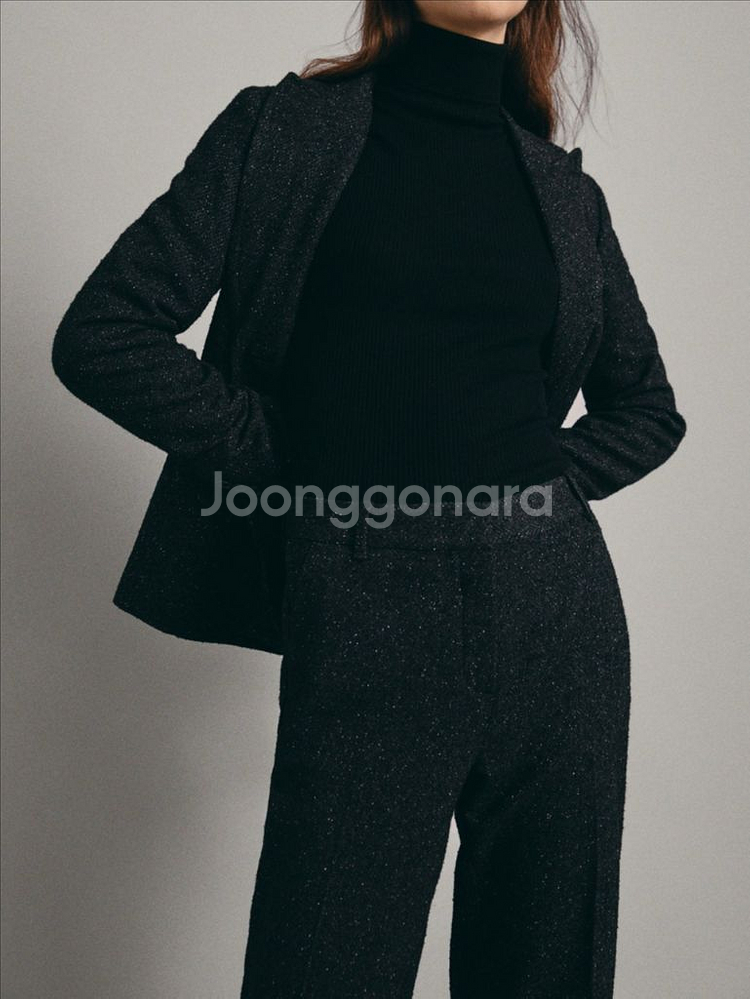 마시모두띠 슬림핏 멜란지 헤링본 블랙 울 팬츠--2