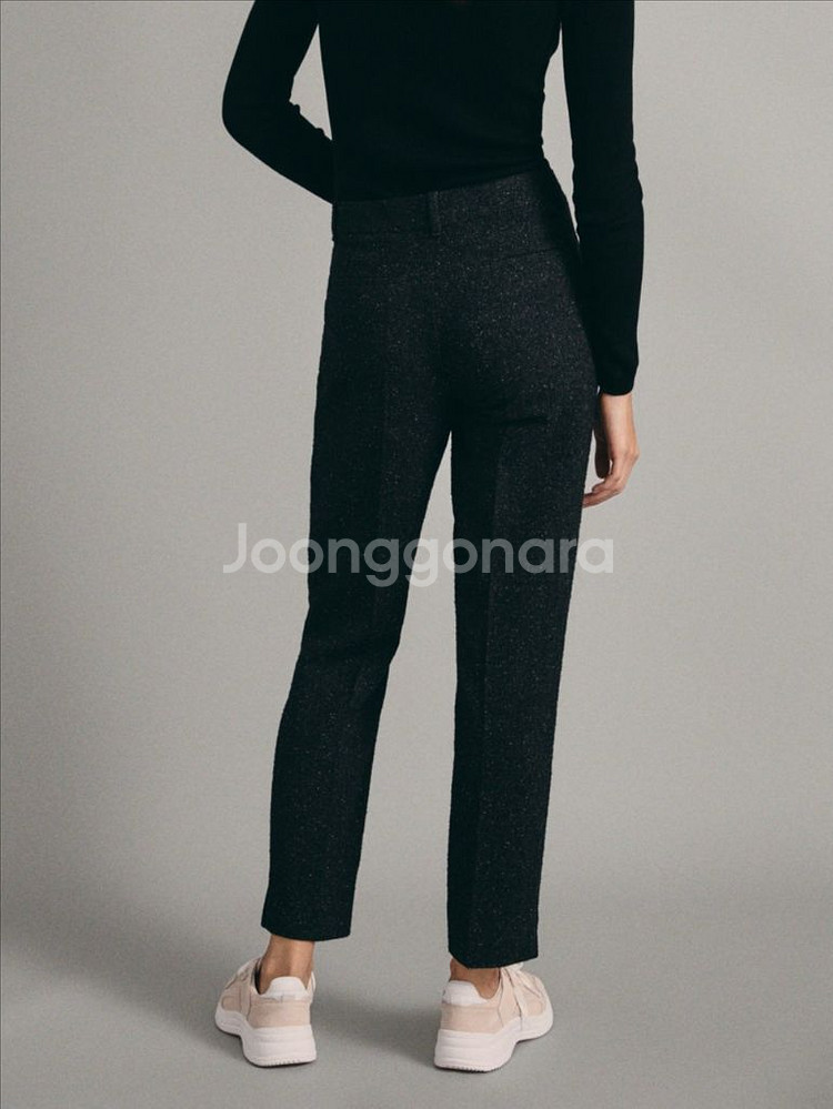 마시모두띠 슬림핏 멜란지 헤링본 블랙 울 팬츠--1