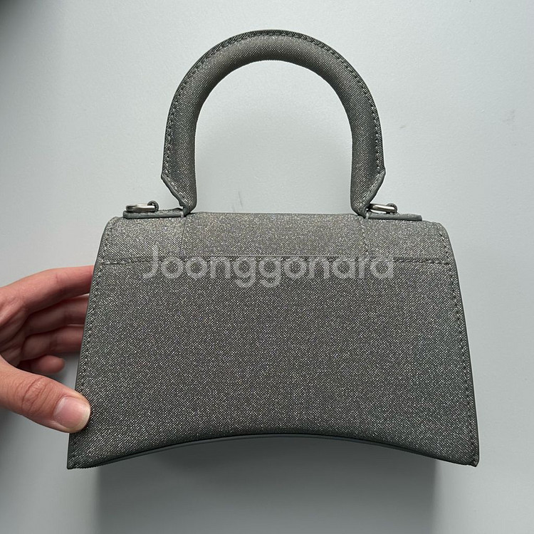 발렌시아가 아워글래스 글리터 그레이 xs 탑핸들 토트백--2