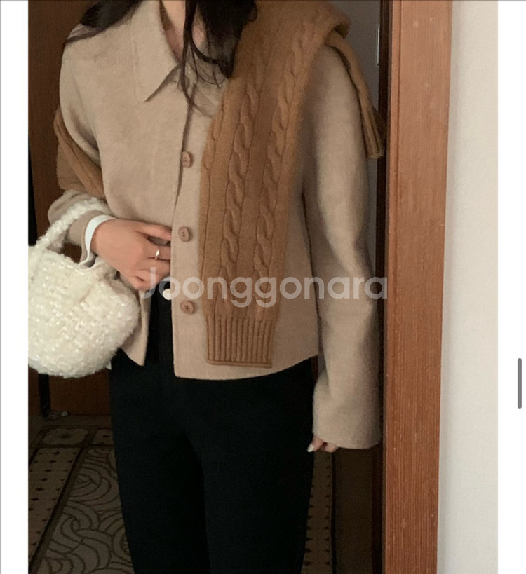 핸드메이드 숏 코트 울100 카멜베이지--3