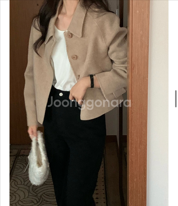 핸드메이드 숏 코트 울100 카멜베이지--1