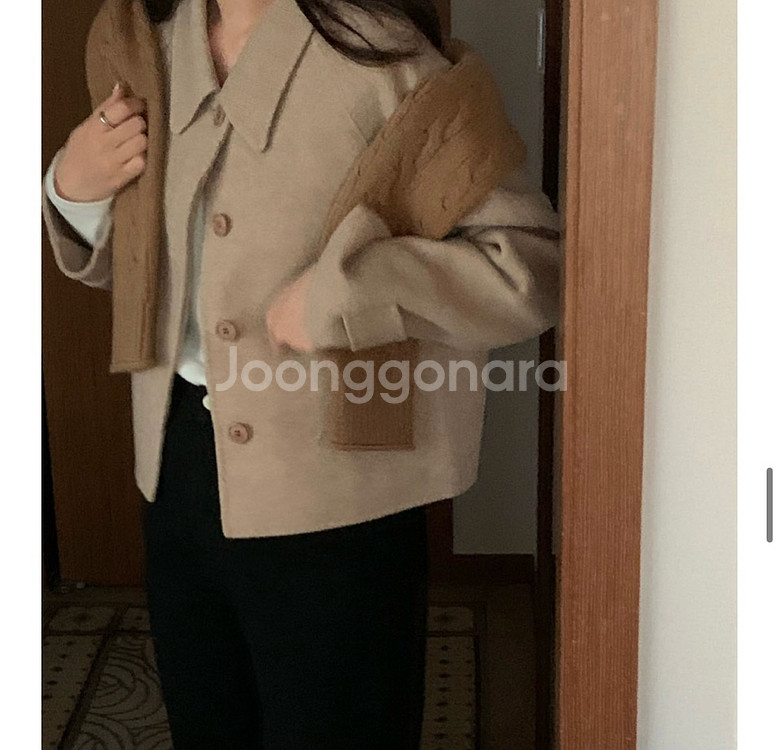핸드메이드 숏 코트 울100 카멜베이지--2