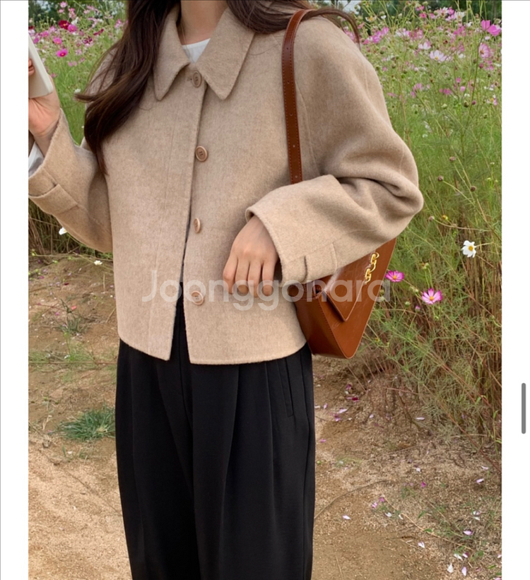 핸드메이드 숏 코트 울100 카멜베이지--4
