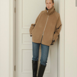 유메르 두오모 캐시미어 하이넥 집업 코트 카멜 15프로