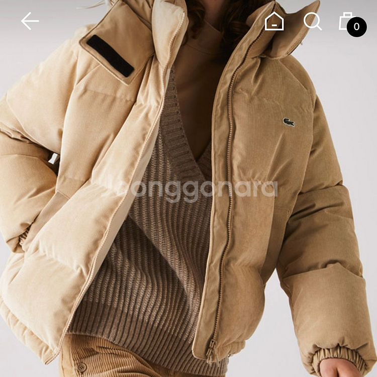 라코스테 코듀로이 크롭 숏 패딩 베이지 아우터 점퍼--2