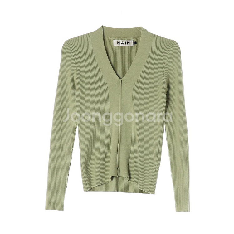 [S]나인 그린 브이넥 골지 니트 티셔츠--0