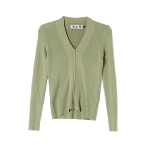 [S]나인 그린 브이넥 골지 니트 티셔츠