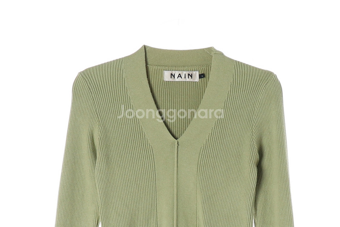 [S]나인 그린 브이넥 골지 니트 티셔츠--1