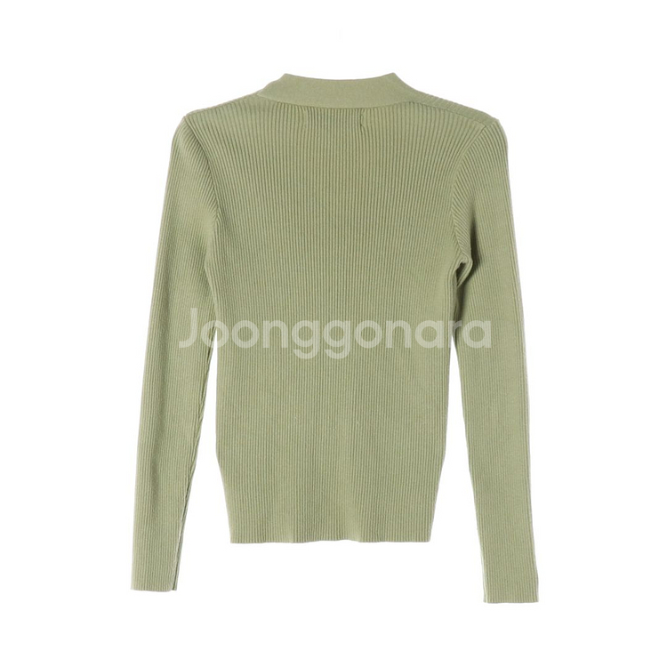 [S]나인 그린 브이넥 골지 니트 티셔츠--3