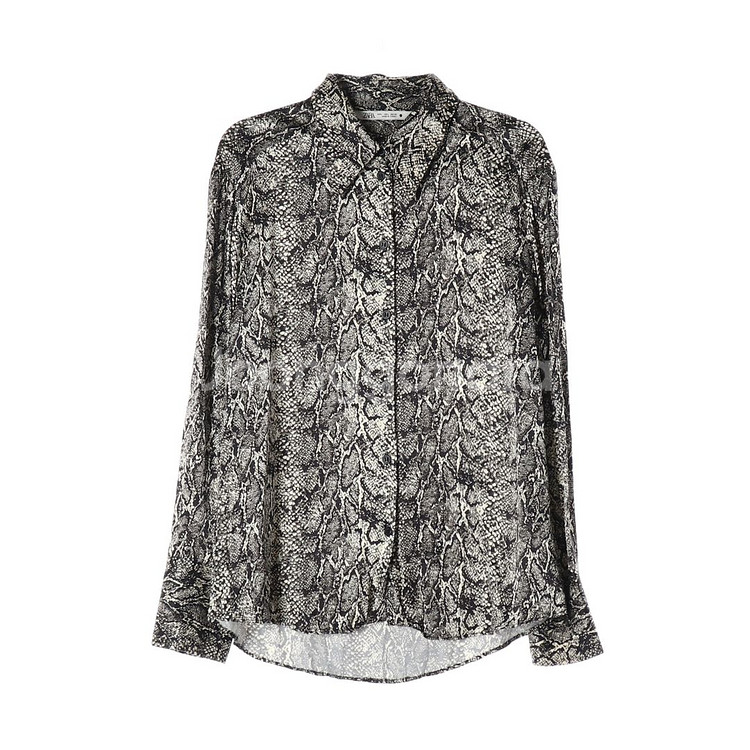 [L]자라 블랙 베이지 파이톤 뱀피 스네이크 셔츠 블라--0