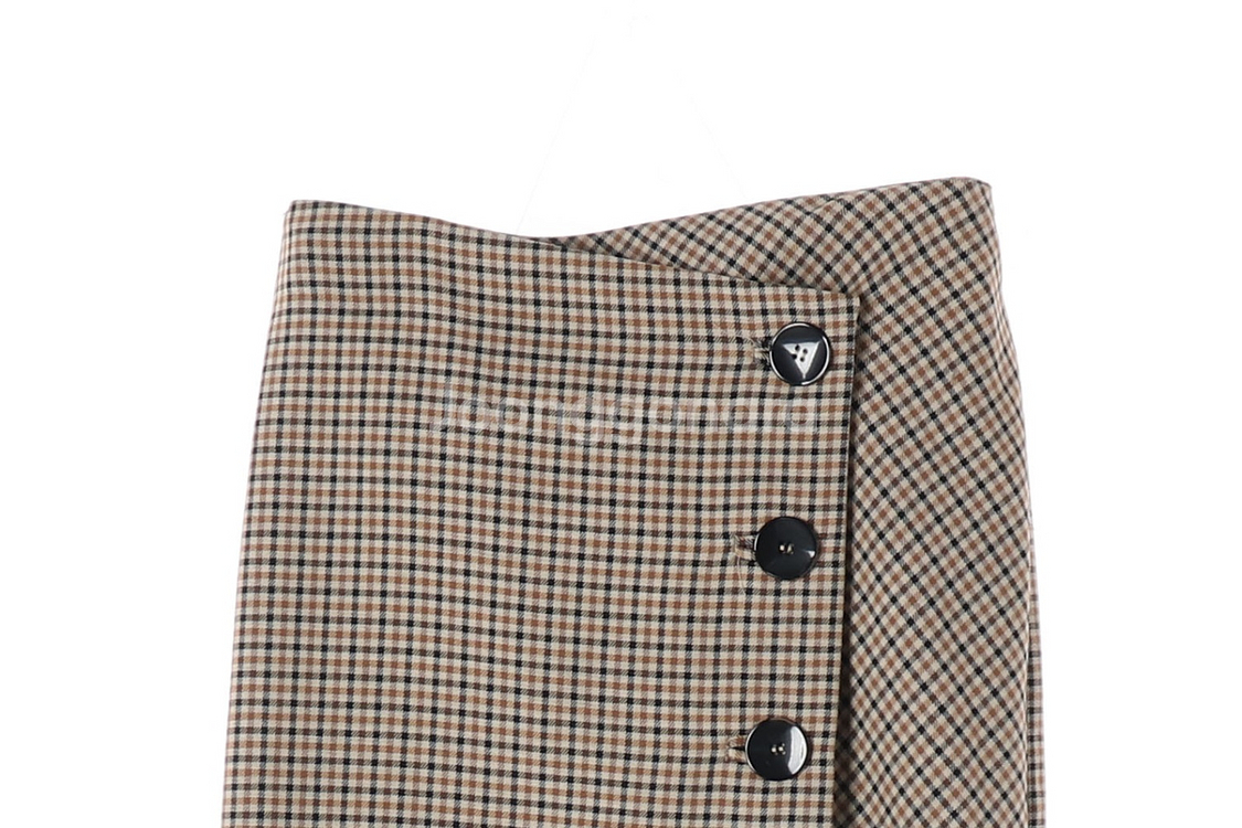 [XS]자라 베이지 잔체크 버튼 언발 랩 스커트 치마--1