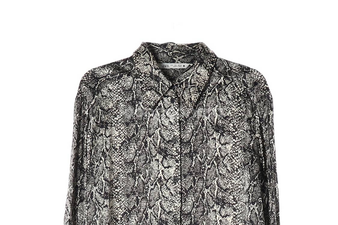 [L]자라 블랙 베이지 파이톤 뱀피 스네이크 셔츠 블라--1