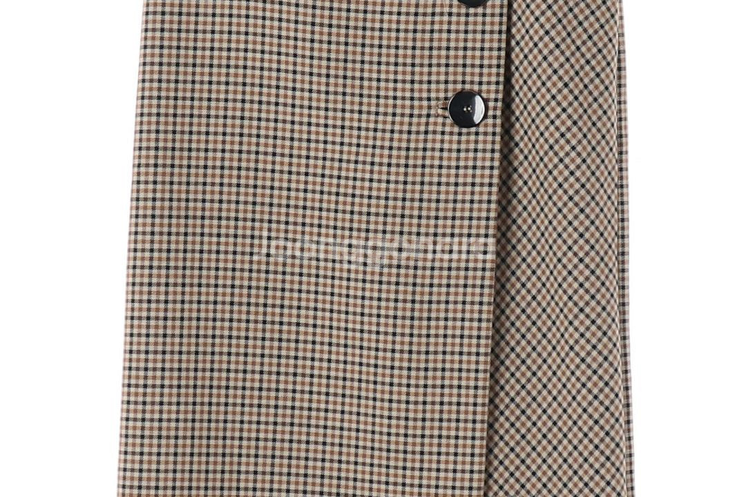 [XS]자라 베이지 잔체크 버튼 언발 랩 스커트 치마--2