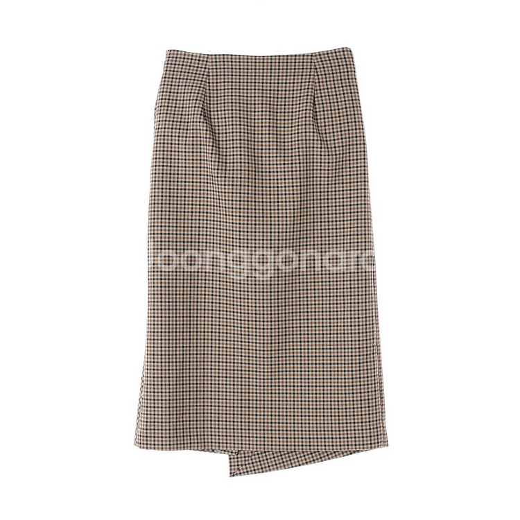 [XS]자라 베이지 잔체크 버튼 언발 랩 스커트 치마--4