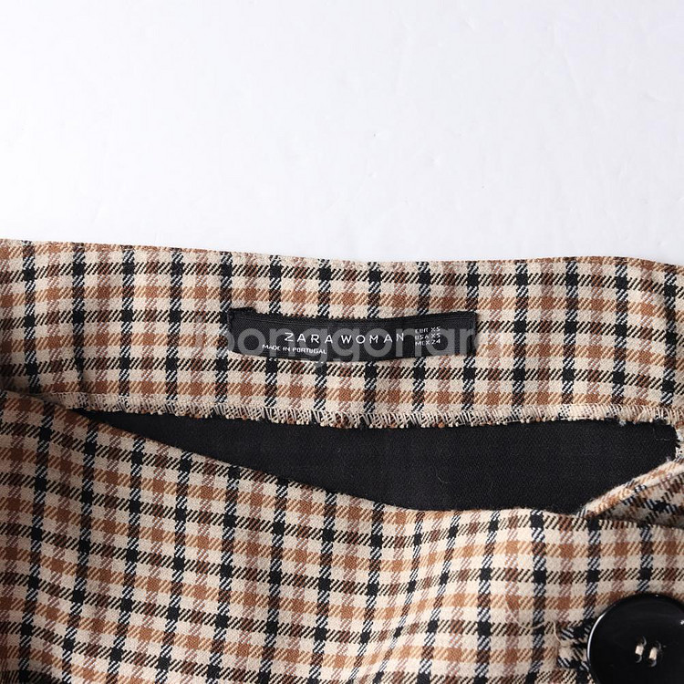 [XS]자라 베이지 잔체크 버튼 언발 랩 스커트 치마--5