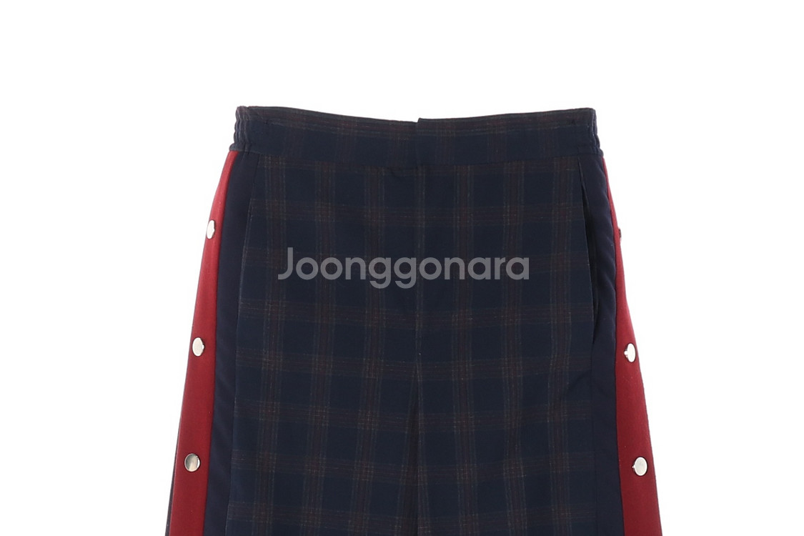 [XS]자라 네이비 체크 레드 버튼 플라이 와이드 슬랙--1