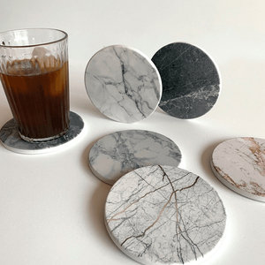 3+1 컵표면 수분흡수 대리석무늬 세라믹 티코스터세트