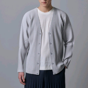 옴므플리세 베이직 브이넥 가디건 그레이