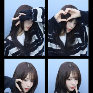 우알롱 스트라이프 브러쉬드 가디건 블랙( 노정의 착용)