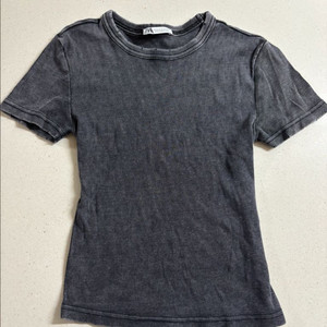 자라 워싱 골지 블랙 티셔츠 S