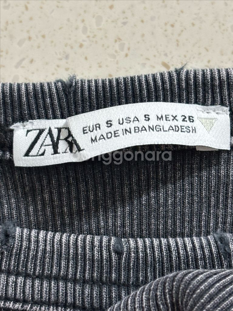 자라 워싱 골지 블랙 티셔츠 S--2