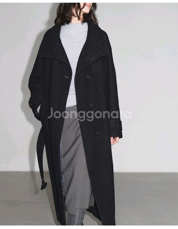 루에브르 벨티드 하이넥 코트 1사이즈--4