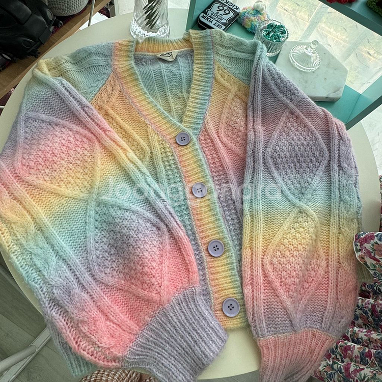 Stangve 파스텔 레인보우 니트 가디건--1