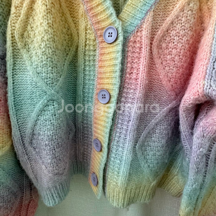Stangve 파스텔 레인보우 니트 가디건--8