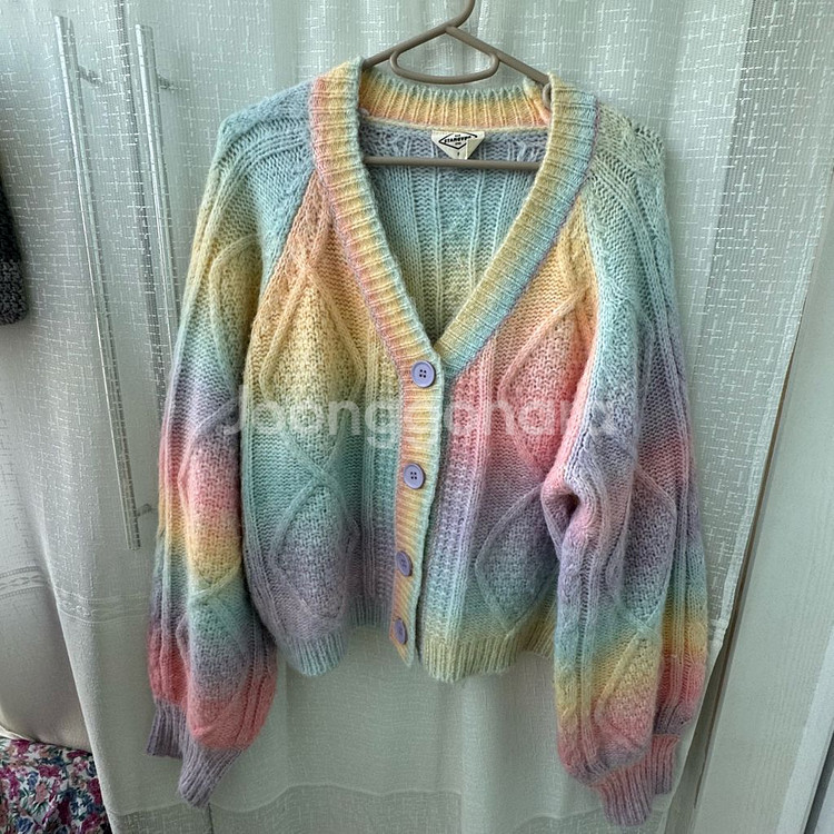 Stangve 파스텔 레인보우 니트 가디건--4