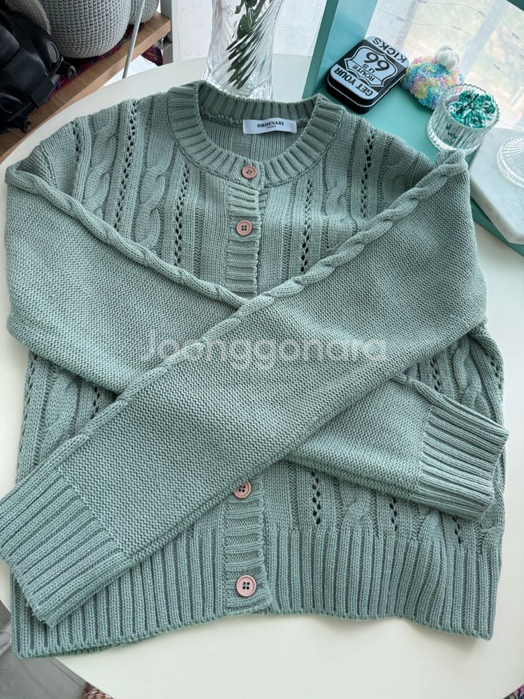 민트색 꽈배기 니트 가디건 거의새옷--1