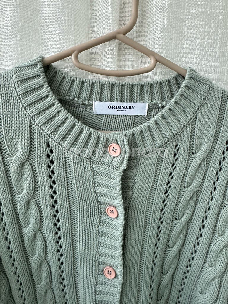 민트색 꽈배기 니트 가디건 거의새옷--4