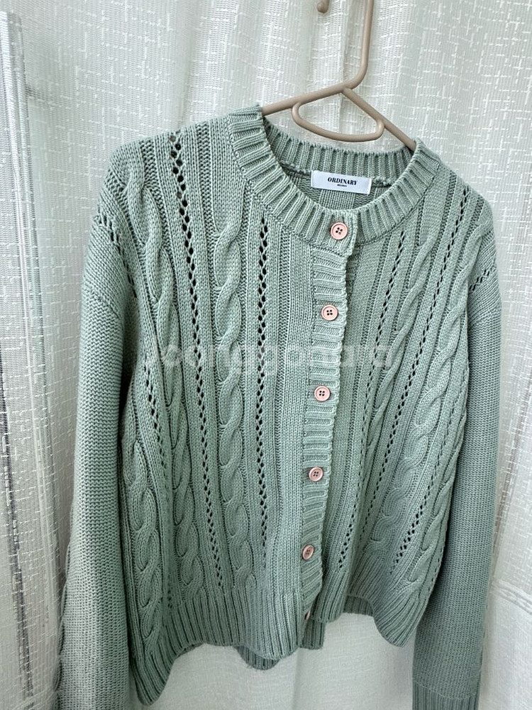 민트색 꽈배기 니트 가디건 거의새옷--3