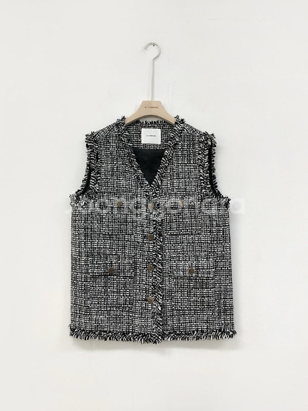 르꼬르망.트위드 베스트 숏 블랙--0