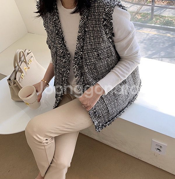 르꼬르망.트위드 베스트 숏 블랙--1