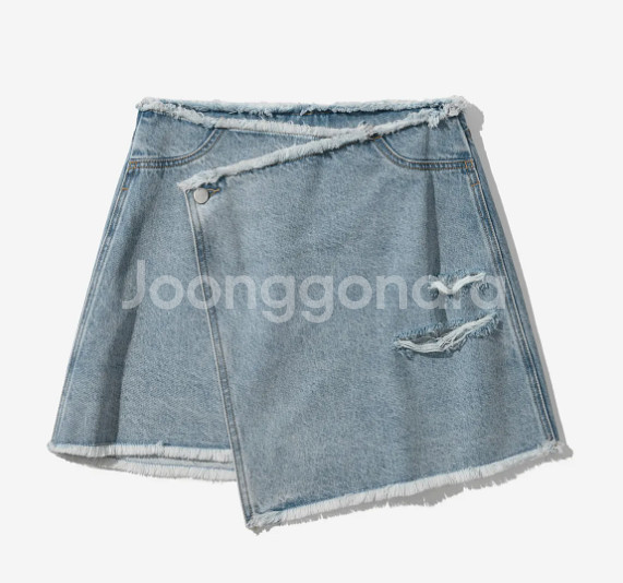 오아이오아이 데님랩스커트 라이트블루S 새상품--0