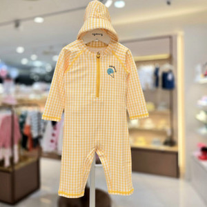 아가방 소프트 체크 올인원 수영복 모자 세트 01S05