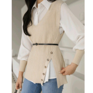 새상품)니트조끼 블라우스벨트 세트
