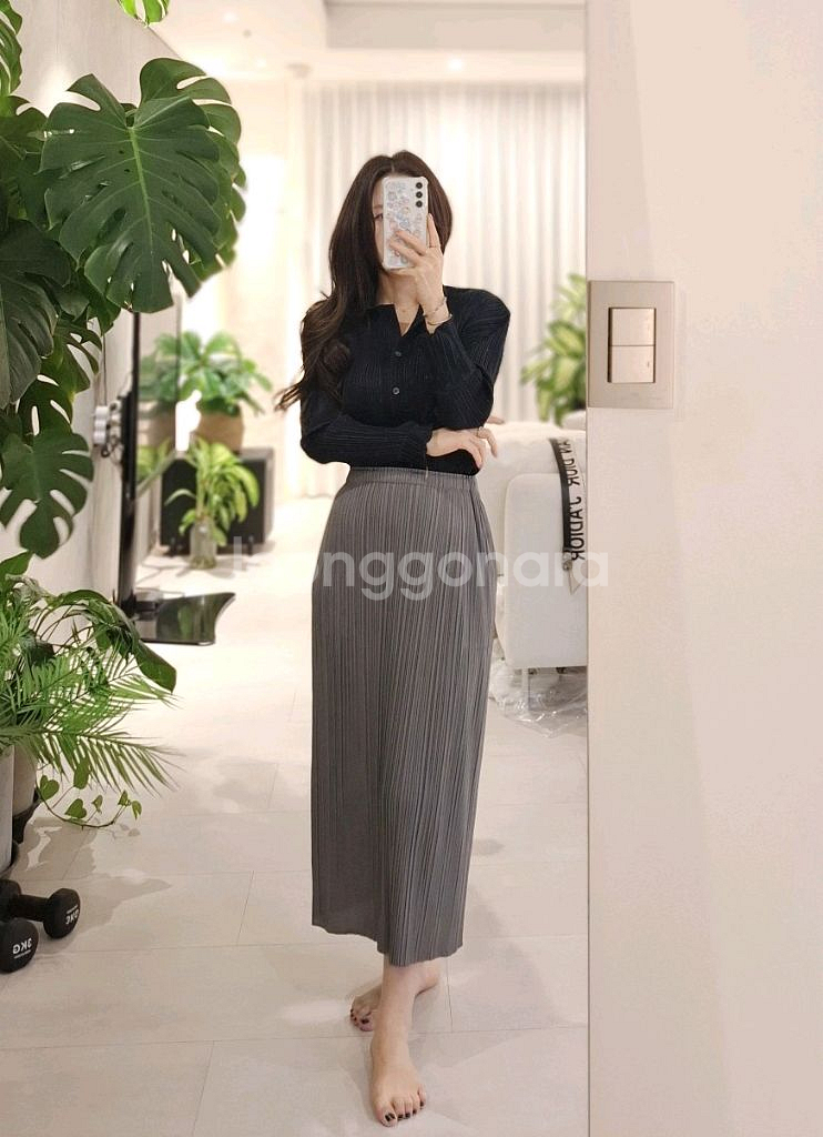 플리츠플리즈 셔츠형 카라탑 이세이미야케--2