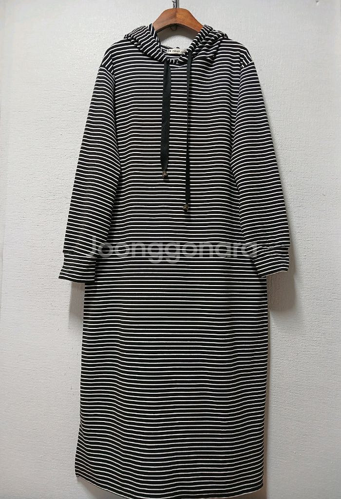 리본스트라이프 후드 롱 원피스 free--0