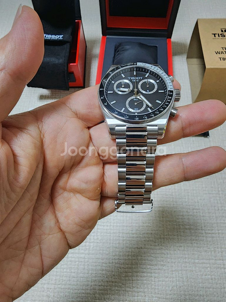 티쏘 크로노그래프 쿼츠 40mm 검판 풀박스 새제품급--3