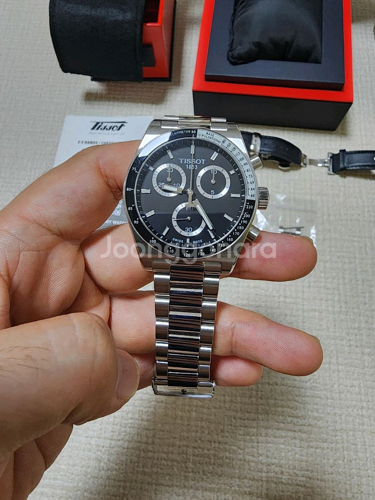 티쏘 크로노그래프 쿼츠 40mm 검판 풀박스 새제품급--6