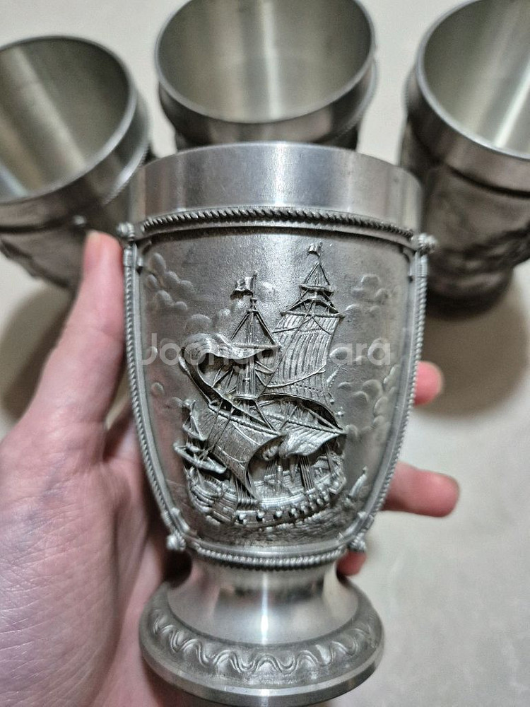 독일제 앤틱 주석잔 4개 세트 새상품--0