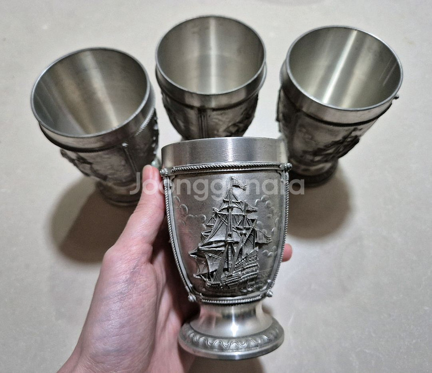 독일제 앤틱 주석잔 4개 세트 새상품--2