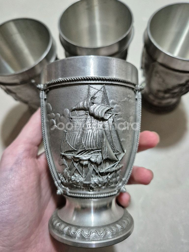 독일제 앤틱 주석잔 4개 세트 새상품--1