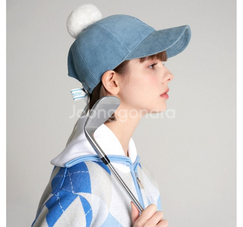 테크스킨 여성 퍼 리본 코듀로이 골프모자--1