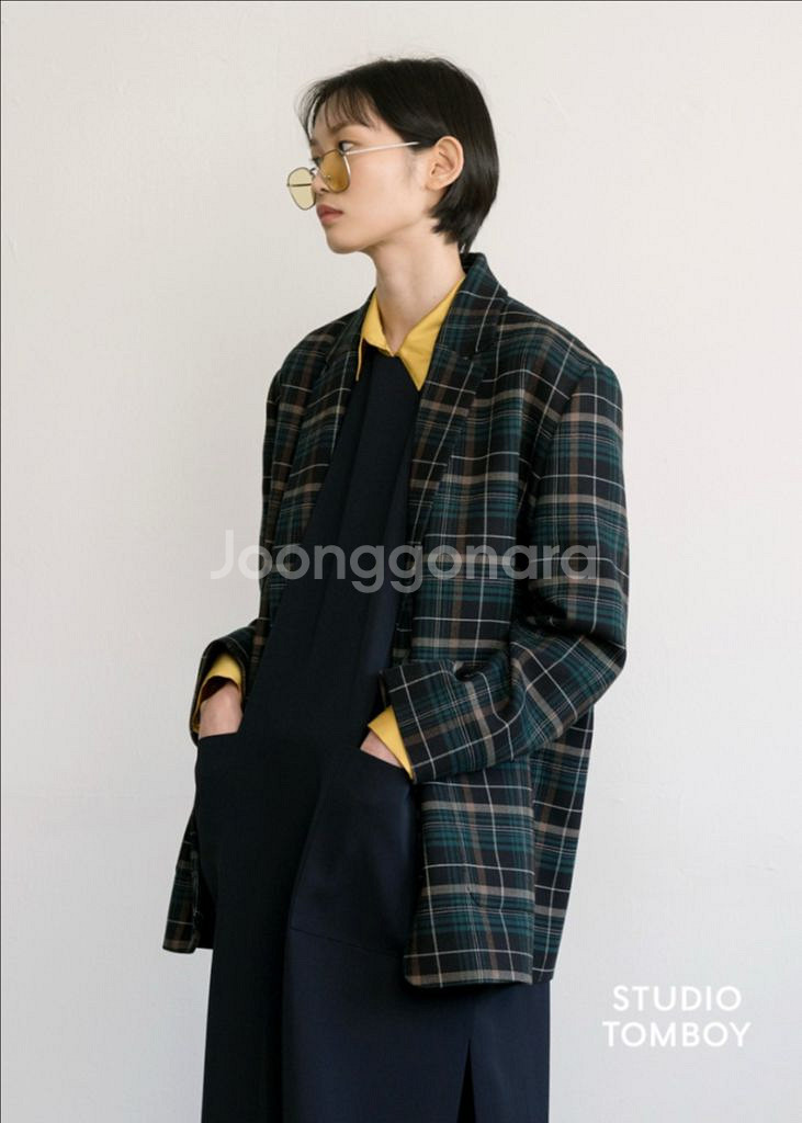 [80] 스튜디오 톰보이 타탄체크 테일러드 자켓--0