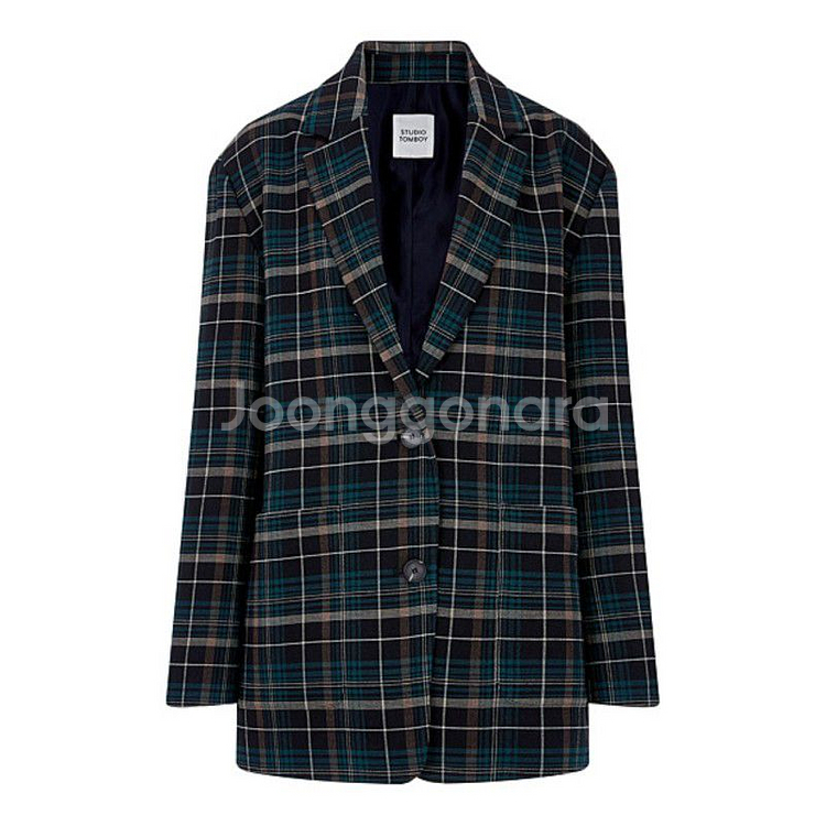 [80] 스튜디오 톰보이 타탄체크 테일러드 자켓--4
