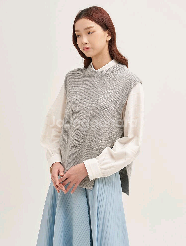 구호(KUHO) 울 블렌디드 리브 니트 베스트 그레이--0